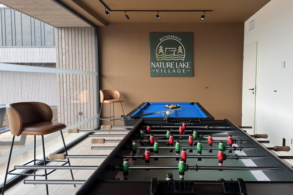 Gemeinschaftsraum mit Billard-Tisch und Kicker im im Nature Lake Village in Wirtzfeld