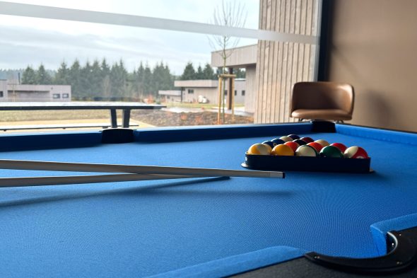 Gemeinschaftsraum mit Billard-Tisch und Kicker im im Nature Lake Village in Wirtzfeld